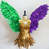 Mardi Gras Outfits - Purple & Green Feathered Wings with Golden Feather Dress - Perfect for Mardi Gras Festivities, Mardi Gras Party