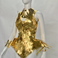 Futuristic Attire Golden Metallic Bodysuit Mirror Costume Runway Show Outfit Rave Reflective Dress, Sexy Bodysuit, Shiny Club Wear
