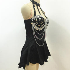 Halter Neck Sequin Corset Mini Dress Performance Costume
