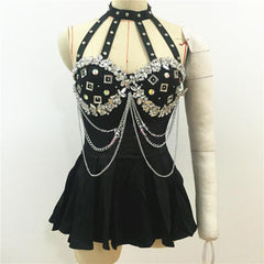 Halter Neck Sequin Corset Mini Dress Performance Costume