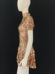 One-Size Shell Sequin Mini Dress: Mermaid Bodycon Nightclub Party Dress | High Neck Short Sleeve