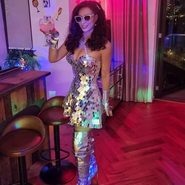 Glittering Silver/Gold Sequin Mini Mermaid Dress - Festival Ready, Perfect for Coachella, Raves, and Masquerades,Available in Multiple Sizes