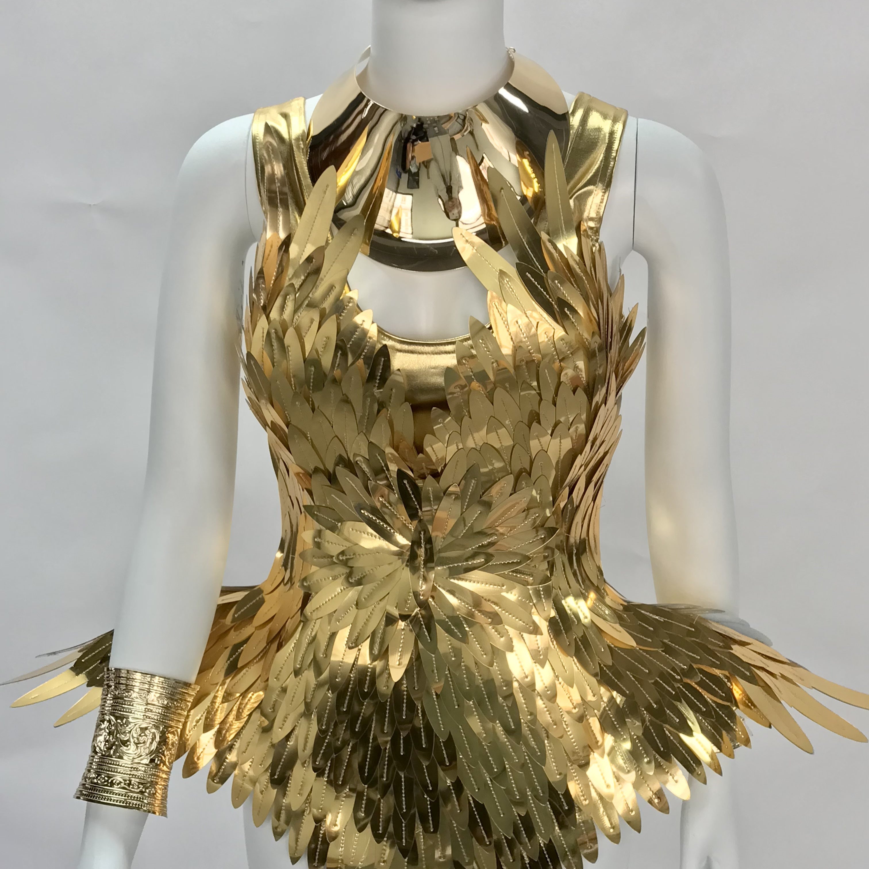 Futuristic Attire Golden Metallic Bodysuit Mirror Costume Runway Show Outfit Rave Reflective Dress, Sexy Bodysuit, Shiny Club Wear