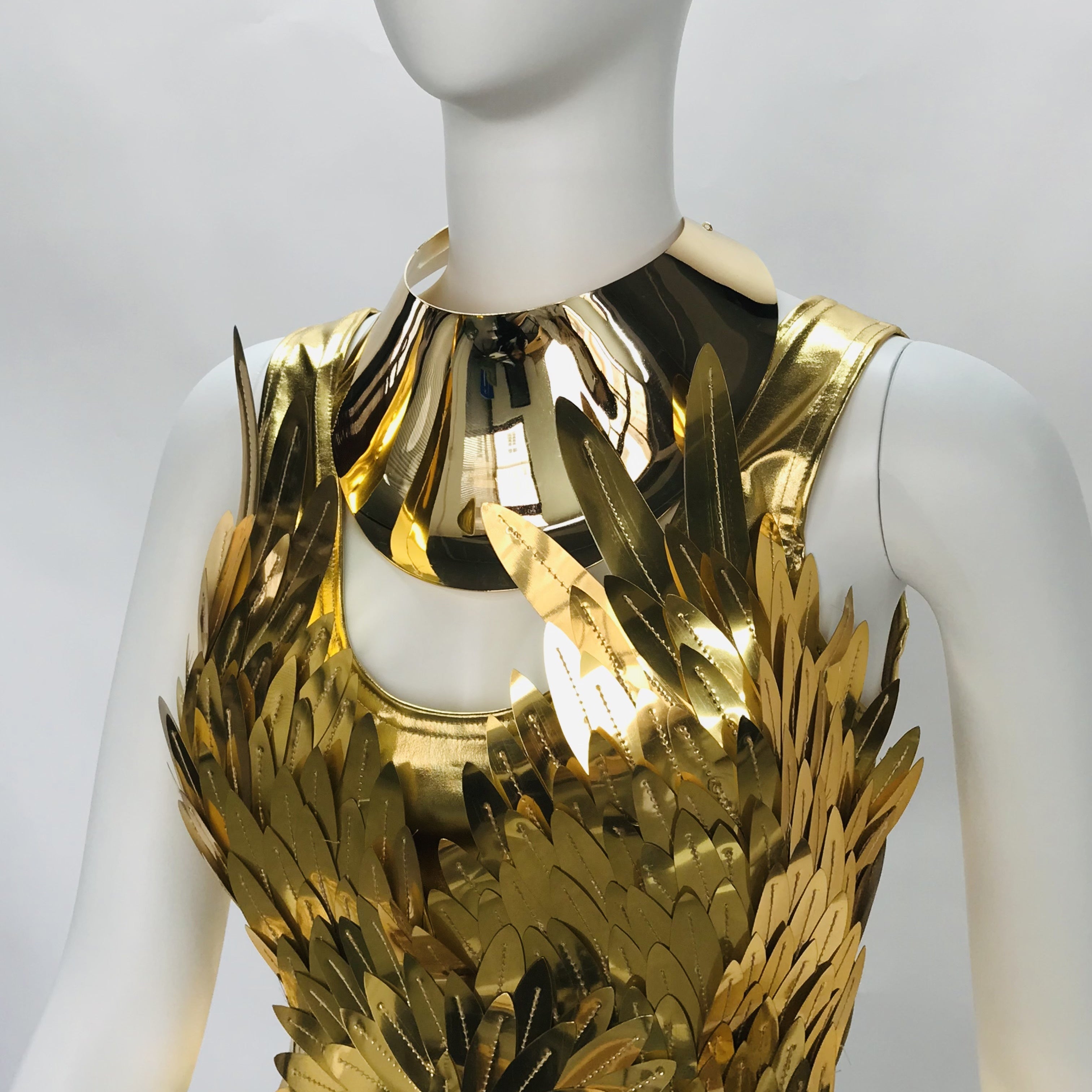 Futuristic Attire Golden Metallic Bodysuit Mirror Costume Runway Show Outfit Rave Reflective Dress, Sexy Bodysuit, Shiny Club Wear