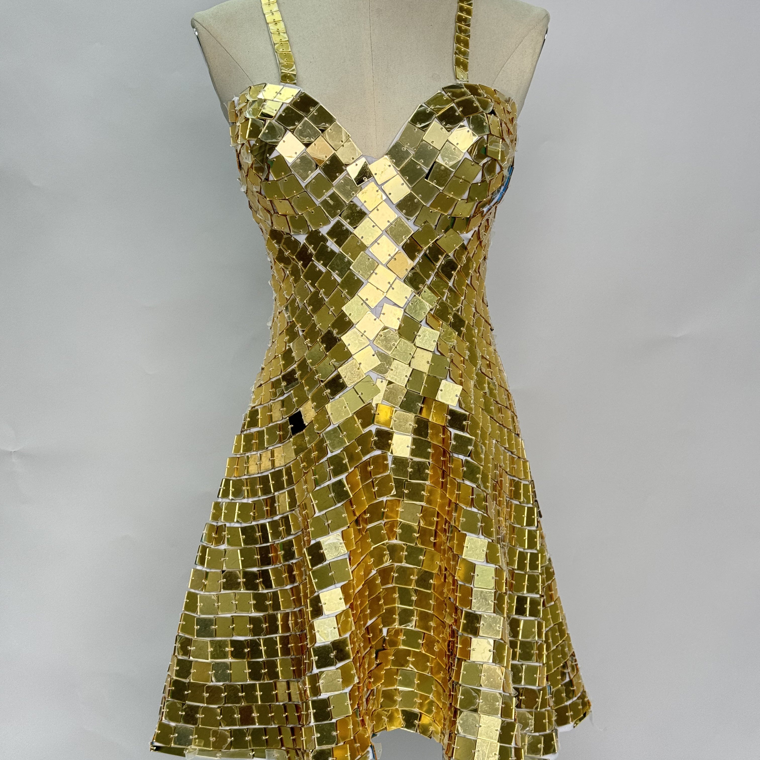 Glittering Silver/Gold Sequin Mini Mermaid Dress - Festival Ready, Perfect for Coachella, Raves, and Masquerades,Available in Multiple Sizes