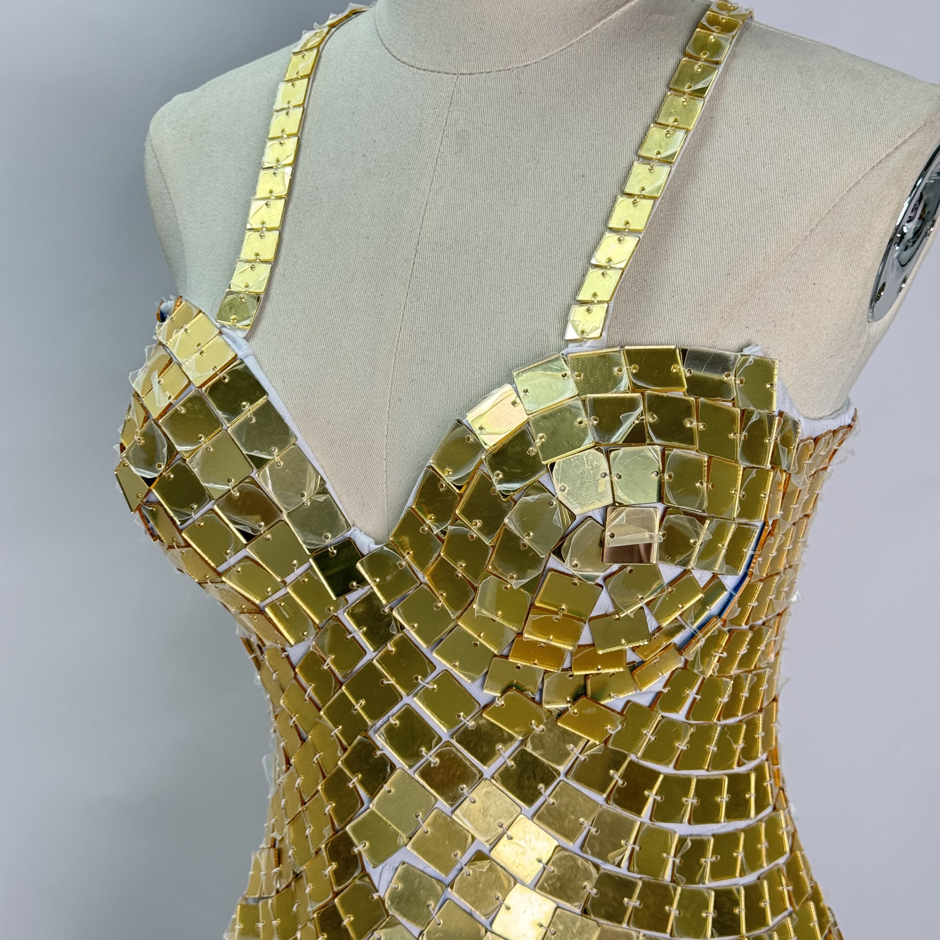 Glittering Silver/Gold Sequin Mini Mermaid Dress - Festival Ready, Perfect for Coachella, Raves, and Masquerades,Available in Multiple Sizes