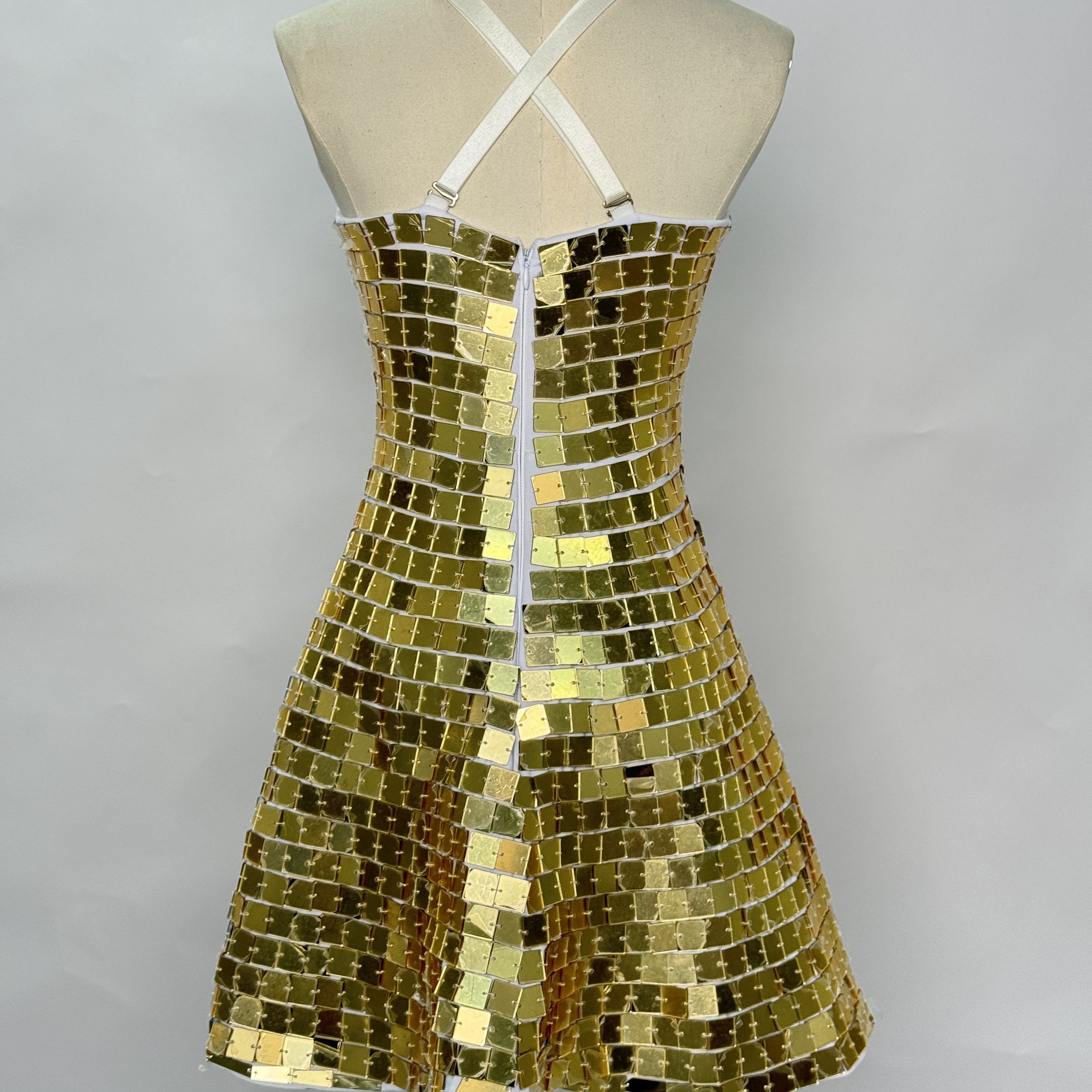 Glittering Silver/Gold Sequin Mini Mermaid Dress - Festival Ready, Perfect for Coachella, Raves, and Masquerades,Available in Multiple Sizes
