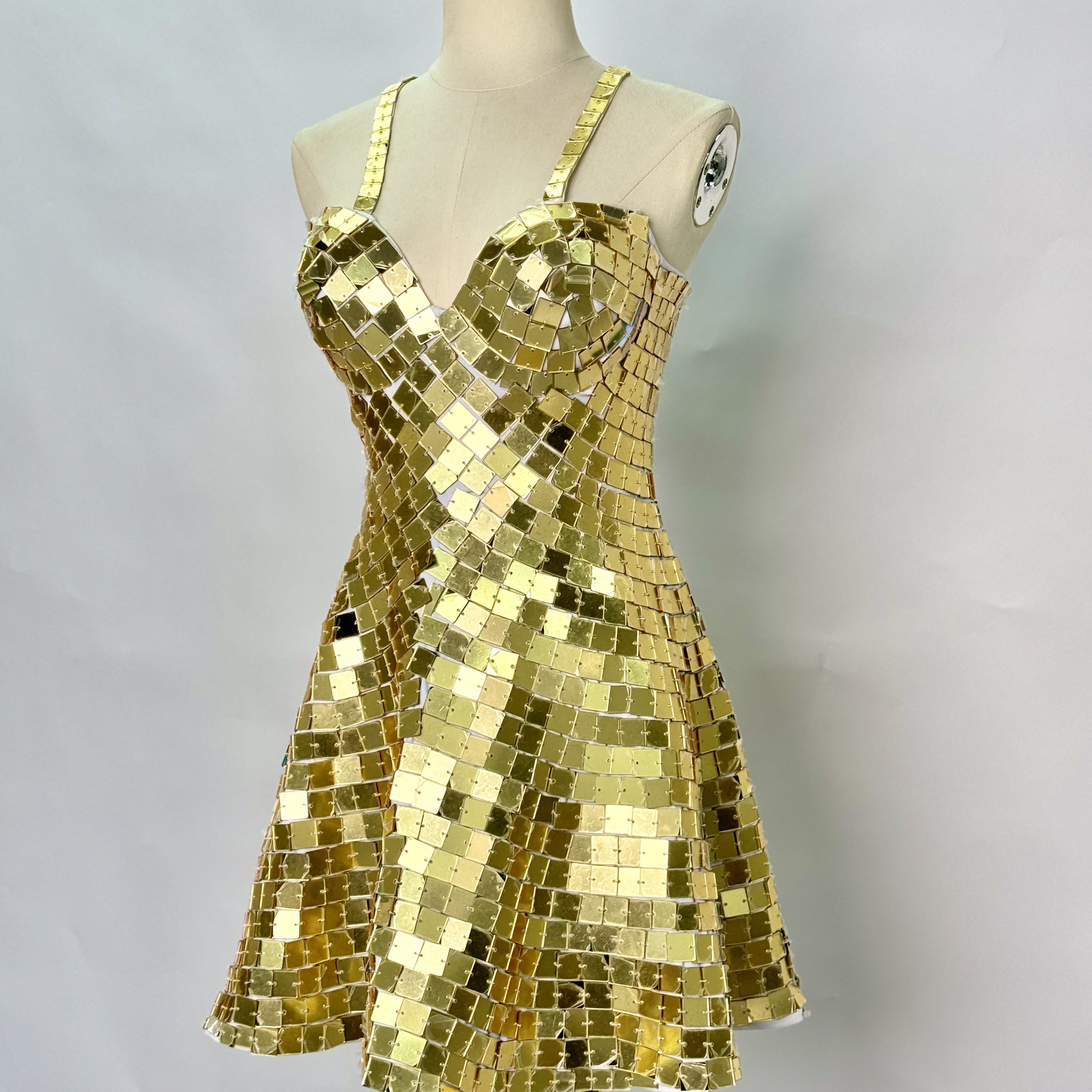 Glittering Silver/Gold Sequin Mini Mermaid Dress - Festival Ready, Perfect for Coachella, Raves, and Masquerades,Available in Multiple Sizes