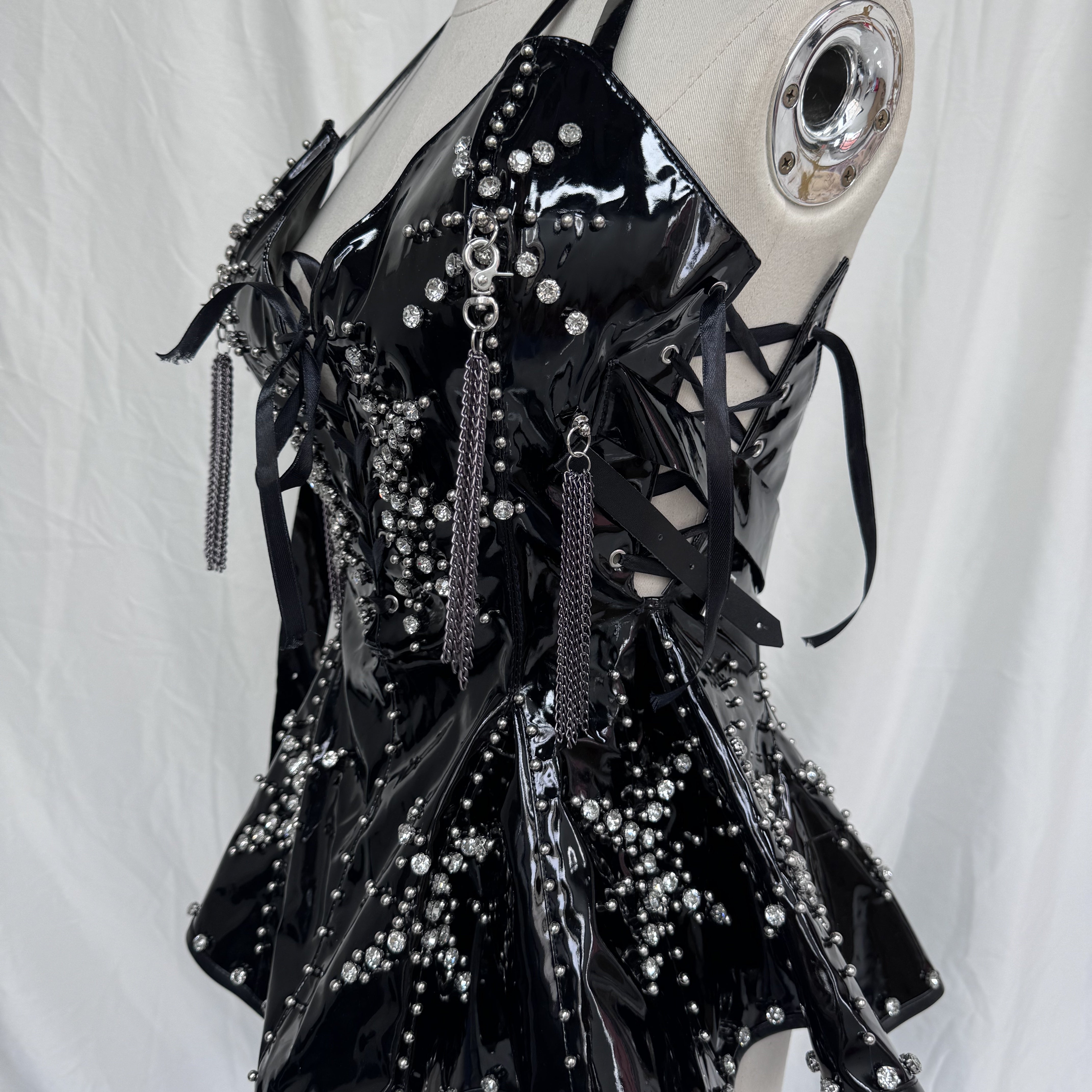 Punk Gothic Studded Mini Dress | Black Bodycon for Rock Concerts, Live StarryDiva Punk Gothic Studded Mini Dress | Black Bodycon for Rock Concerts, Live StarryDiva