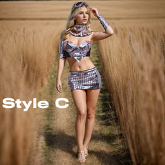Holographic Mini Top and Skirt Mirror Outfit Shiny Suit Set Disco Ball Wear Glitter Dancewear Rave Reflective Suit