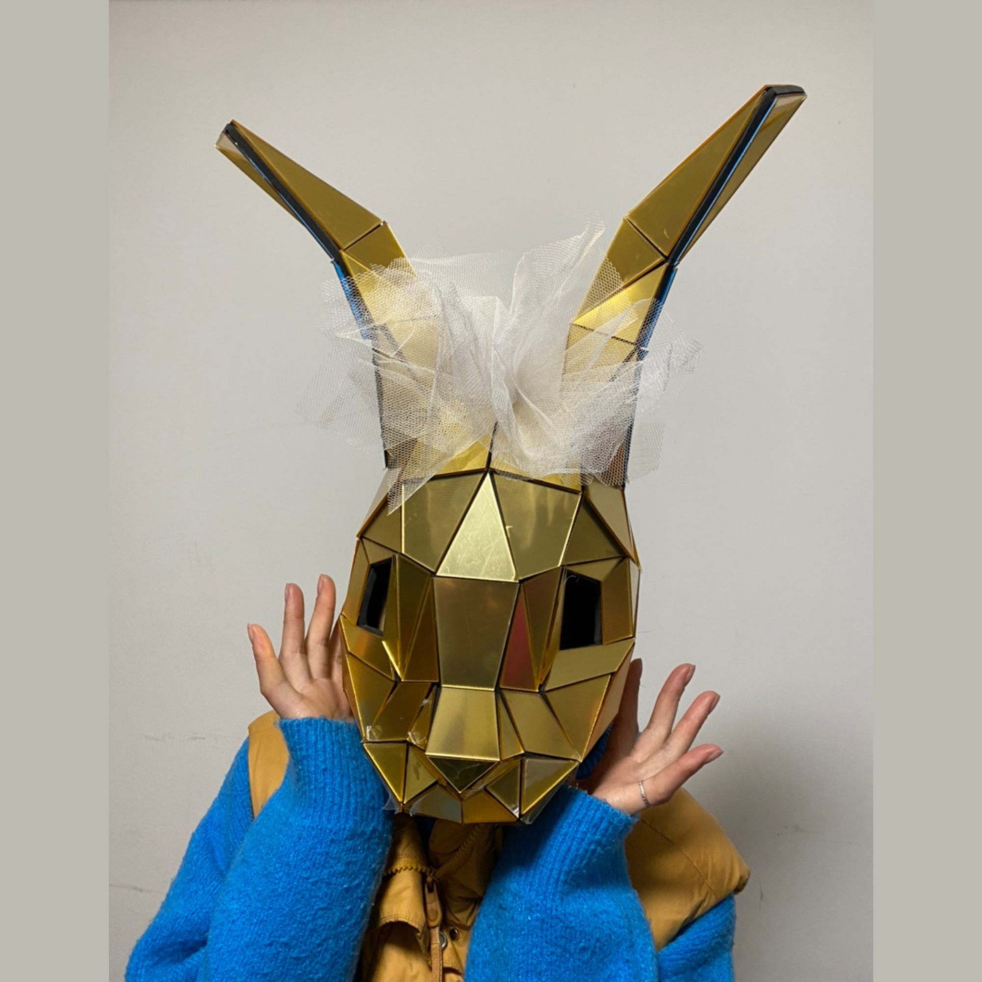 3D Mirror Full-head Rabbit Mask, Full Face Animal Mask for Halloween, Performance, Masquerade, Cosplay and Other Special Occasion