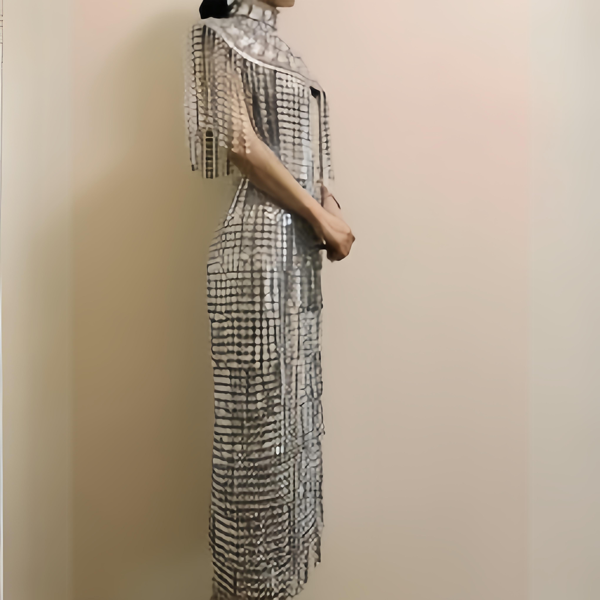 Mirror Sequin Fringe Tassel Dress with Luxurious Fringe Cape Glamorous Full Body Tassel Gown Opulent Tassel Shawl