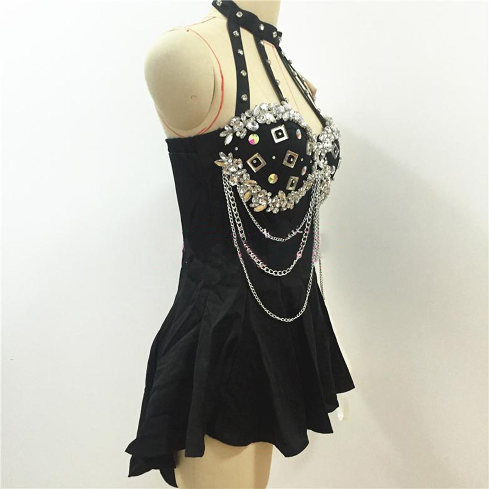 Halter Neck Sequin Corset Mini Dress Performance Costume