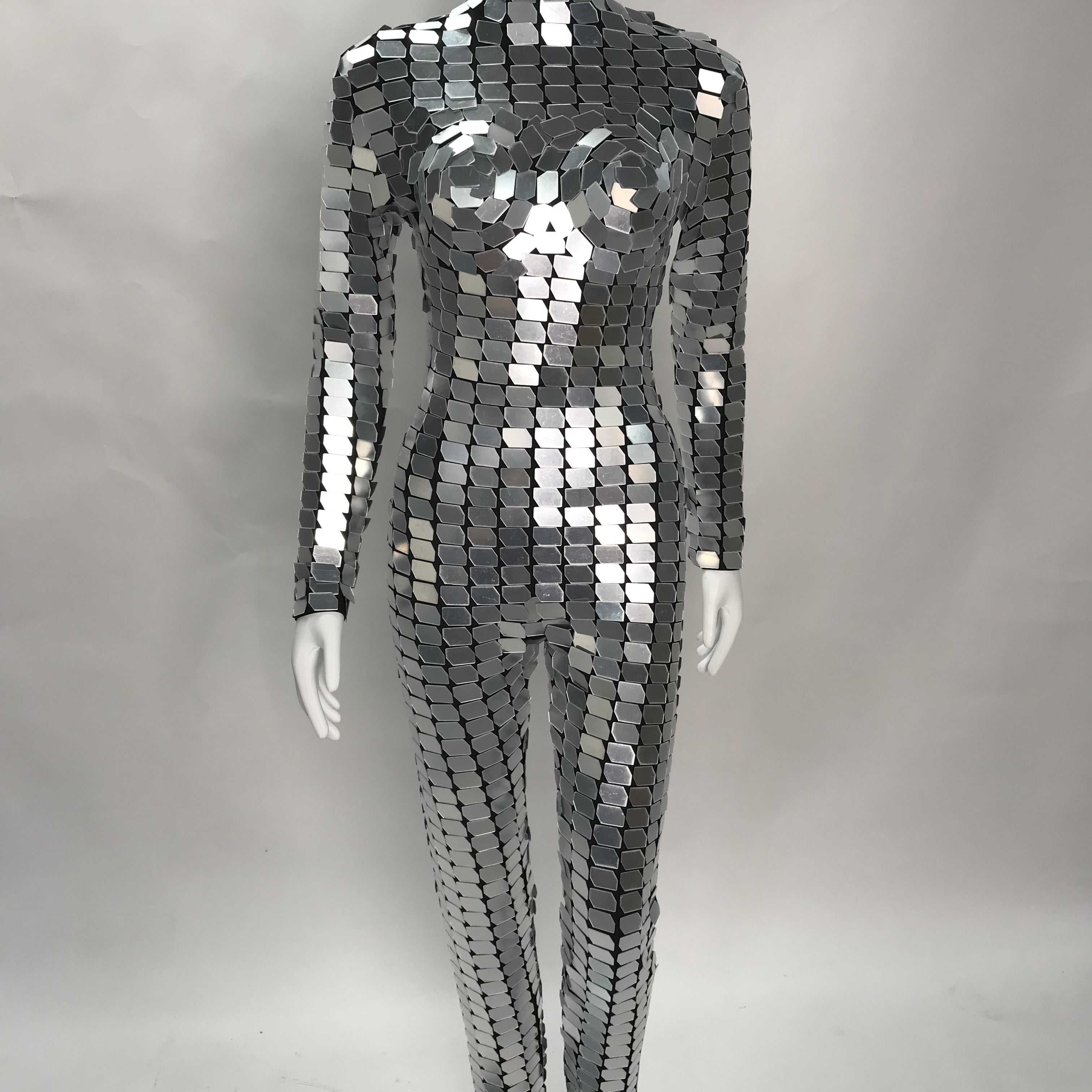 Futuristic Silver Mirror Chainmail Jumpsuit, Celebrate in Style at Disco, Birthday Parties, Burning Man, Halloween