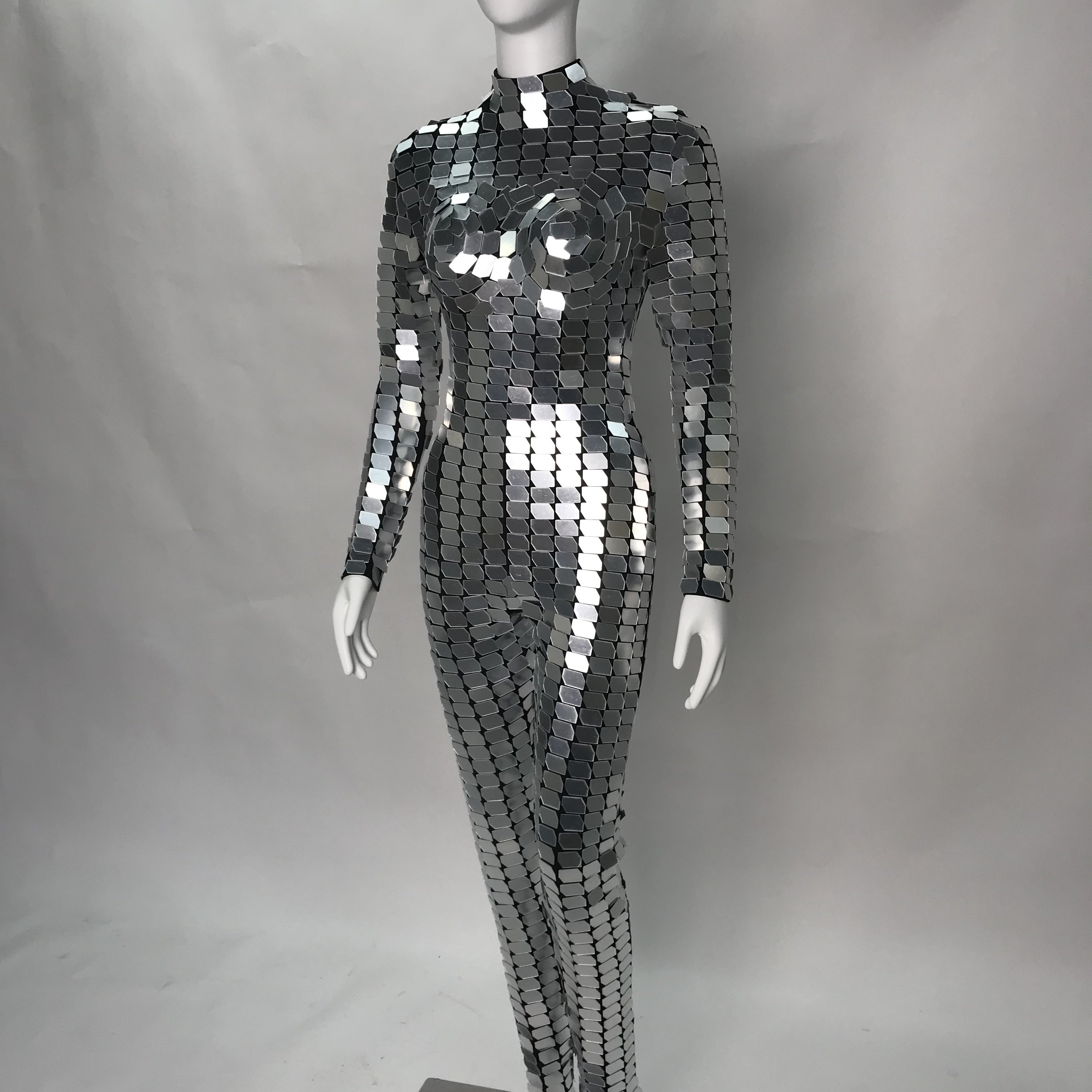 Futuristic Silver Mirror Chainmail Jumpsuit, Celebrate in Style at Disco, Birthday Parties, Burning Man, Halloween