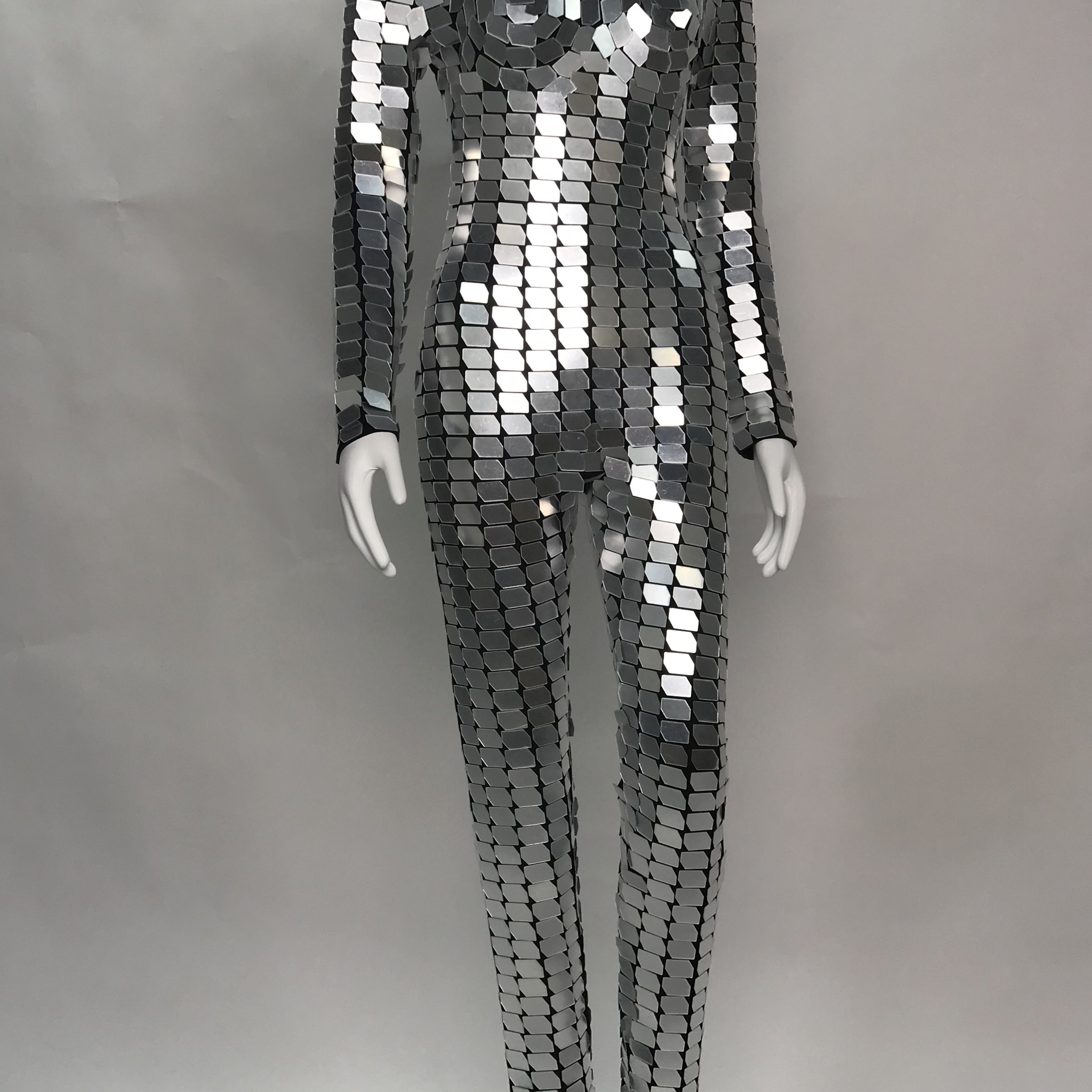 Futuristic Silver Mirror Chainmail Jumpsuit, Celebrate in Style at Disco, Birthday Parties, Burning Man, Halloween