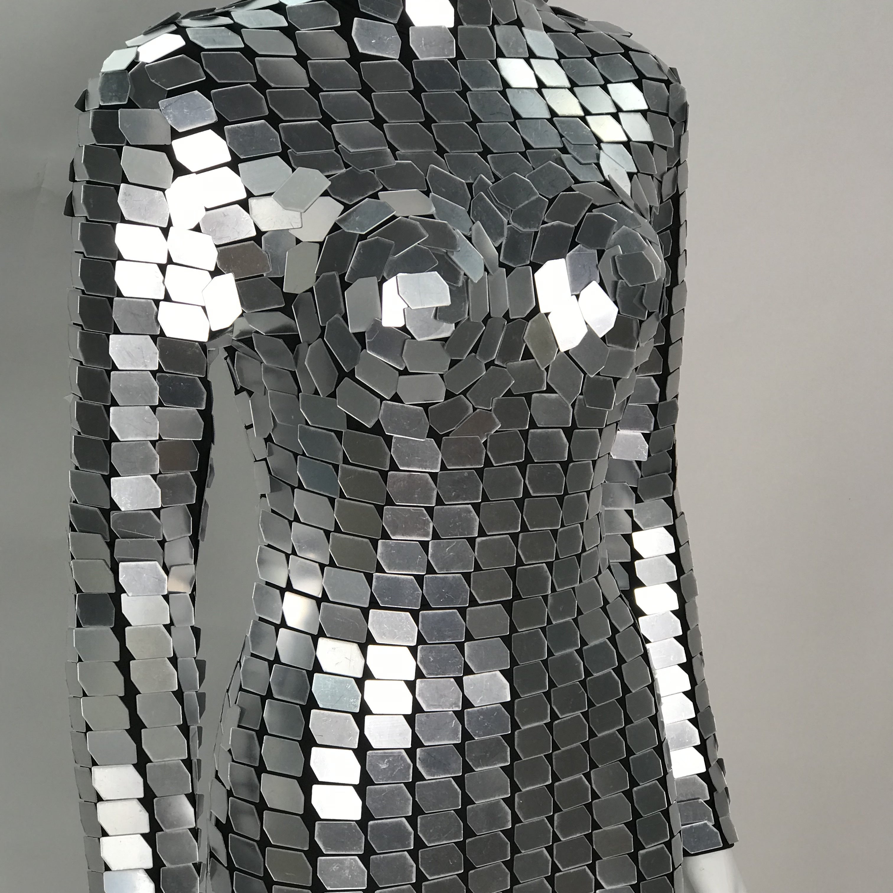Futuristic Silver Mirror Chainmail Jumpsuit, Celebrate in Style at Disco, Birthday Parties, Burning Man, Halloween