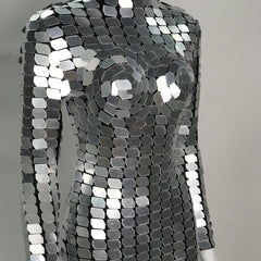 Futuristic Silver Mirror Chainmail Jumpsuit, Celebrate in Style at Disco, Birthday Parties, Burning Man, Halloween