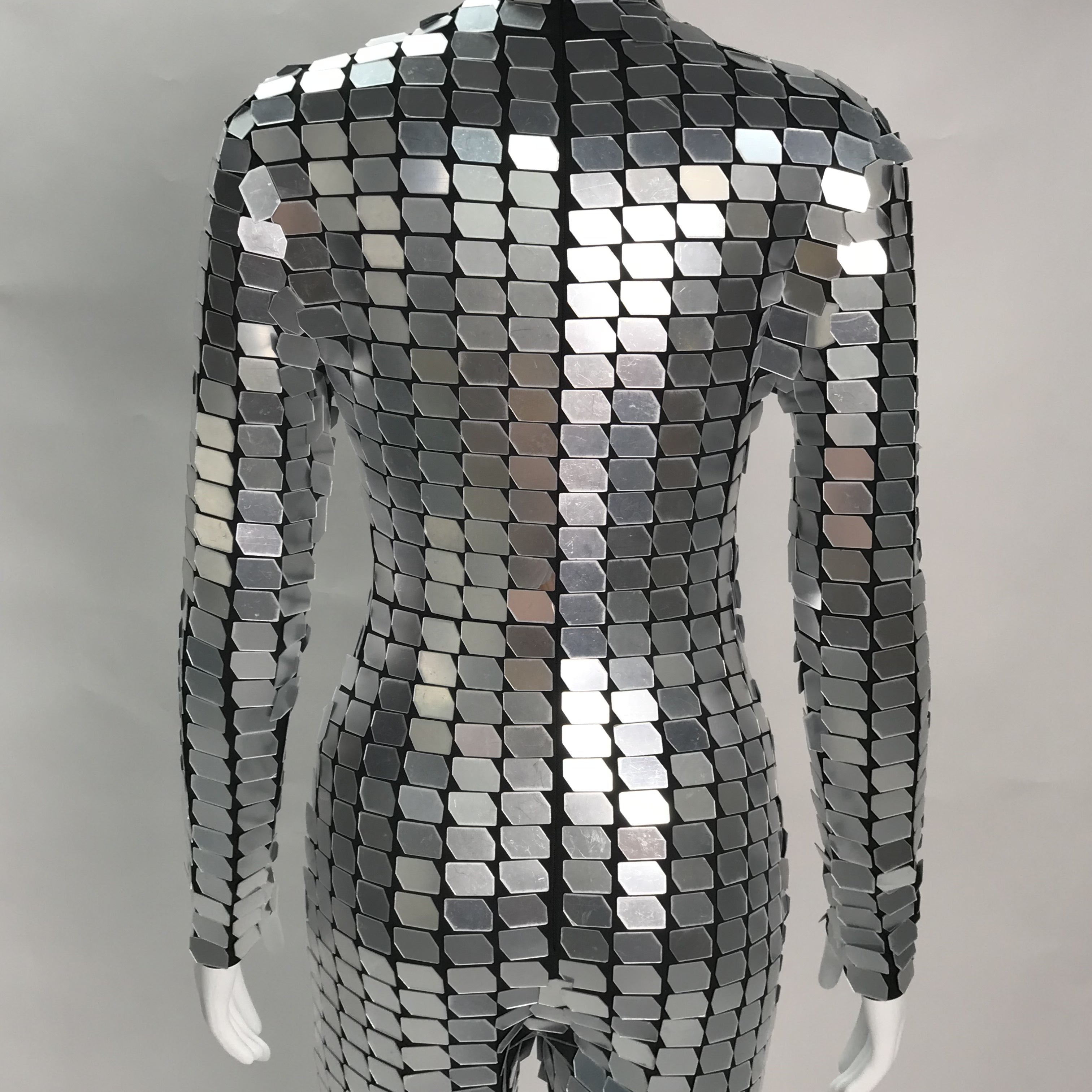 Futuristic Silver Mirror Chainmail Jumpsuit, Celebrate in Style at Disco, Birthday Parties, Burning Man, Halloween