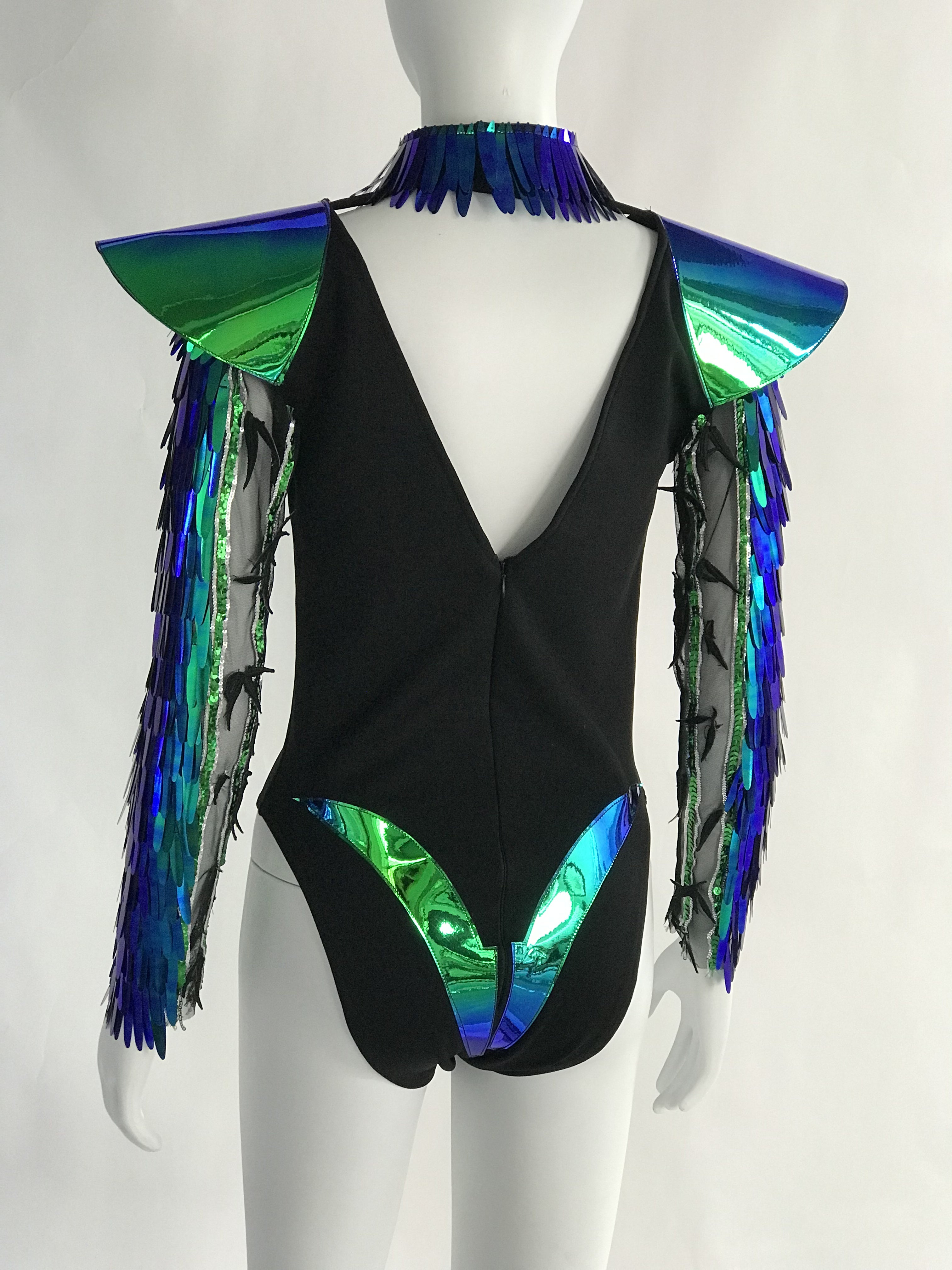 Dazzling Holographic High Slit Catsuit - Metallic Futuristic Jumpsuit for Unforgettable Party & Rave Outfits, Unique Dress, dancer wear