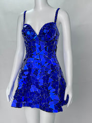 Mirror Spaghetti Strap Dress Mirror Skirt Nightclub Rave Outfit EDM Festival Attire Party Girl Costume Flowy Party Wear