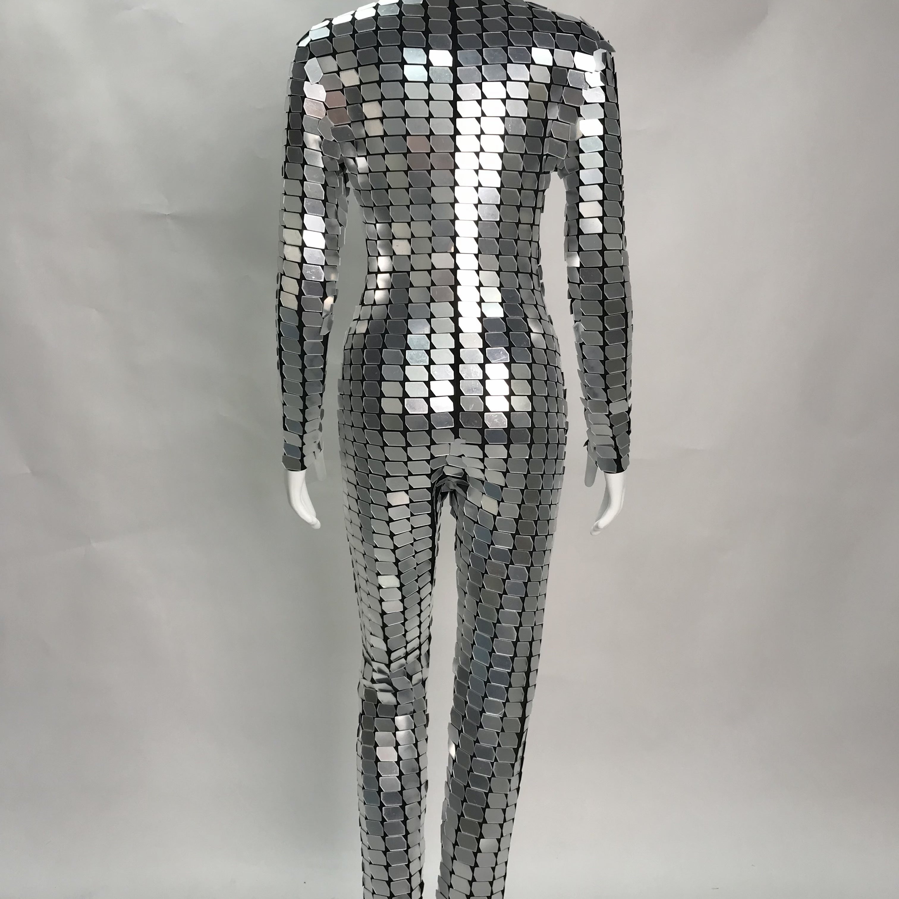 Futuristic Silver Mirror Chainmail Jumpsuit, Celebrate in Style at Disco, Birthday Parties, Burning Man, Halloween